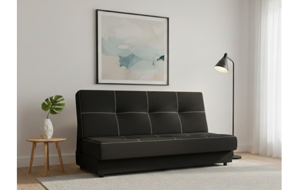 Wersalka Aga czarna na sprężynach z funkcją spania i pojemnikiem